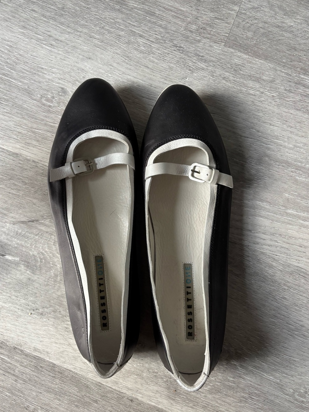 Rosetti Black and White Mary Jane Flats